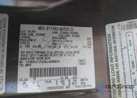 2006 Ford Expedition Eddie Bauer/King Ranch из США, поврежденный, VIN 1FMPU17536LA08834